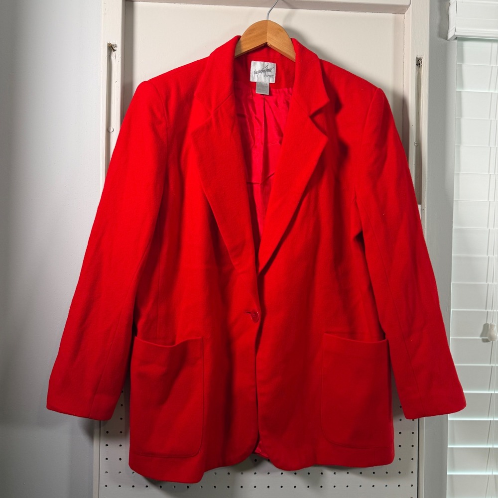 Jacqueline Ferrar Sport Red Merino Lambswool Blazer Vintage Jacket Womens 14